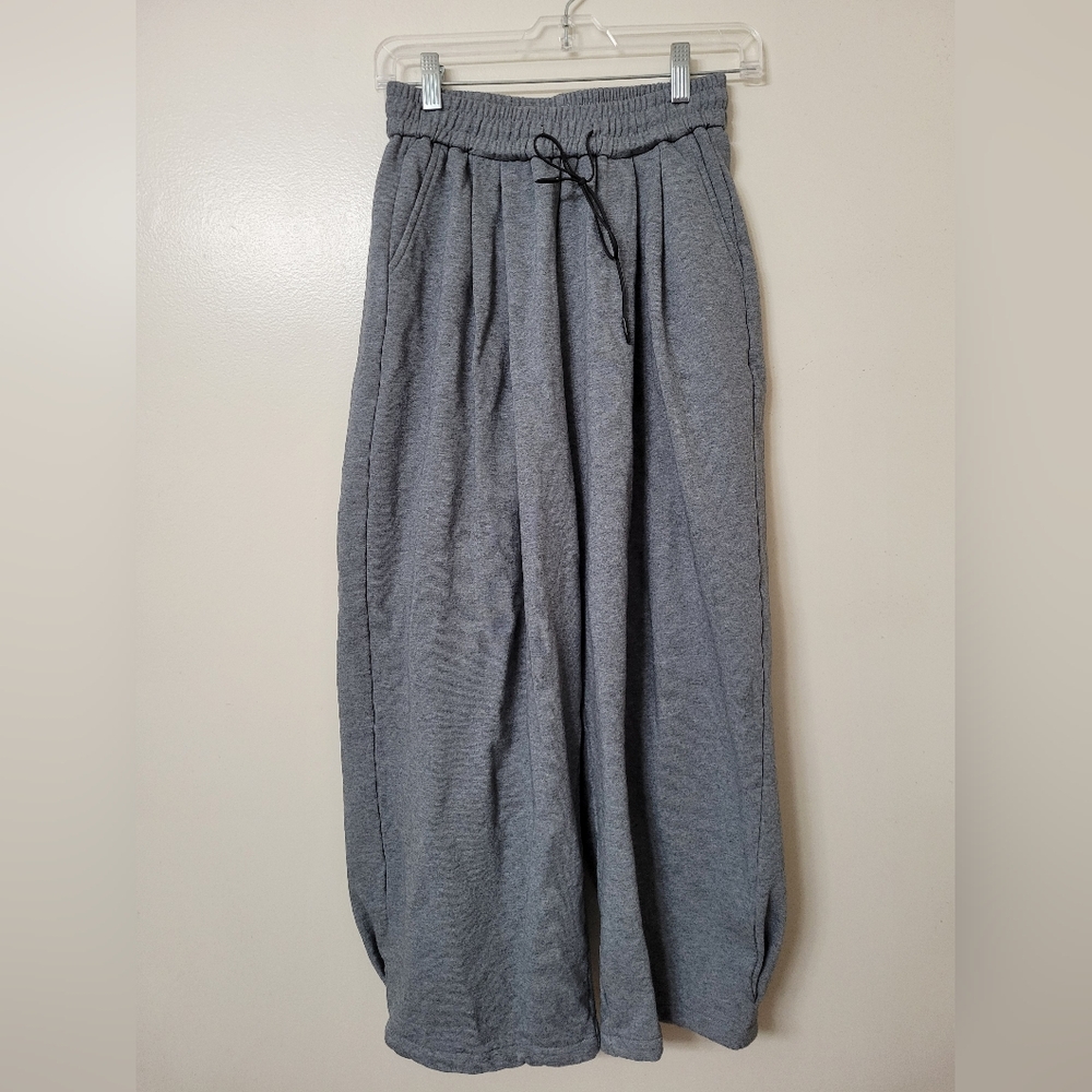 Athleisure Gray Wide-Leg Loungewear Basket Pants